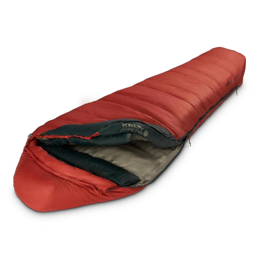 Kelty Cosmic 0-degree sleeping bag long zippered pocket keeps essentials close at hand