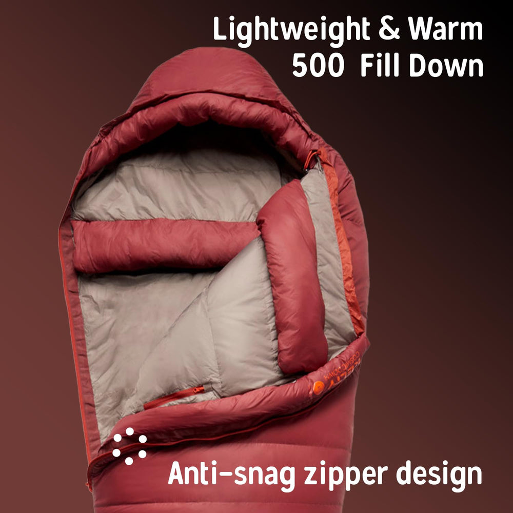 Kelty Cosmic 0 Down Mummy Bag zipper detail, anti-snag two-way venting