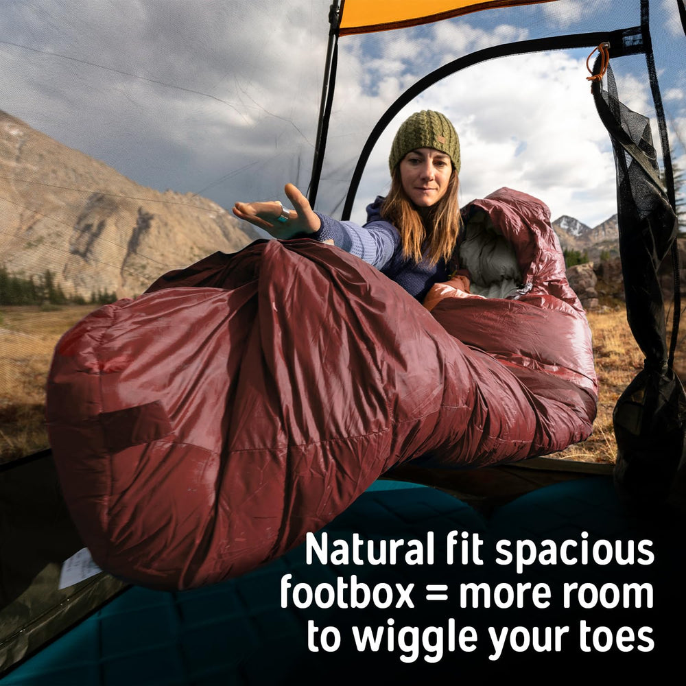 Kelty Cosmic 0 Down Mummy Bag close-up of DriDown insulation, lightweight warmth