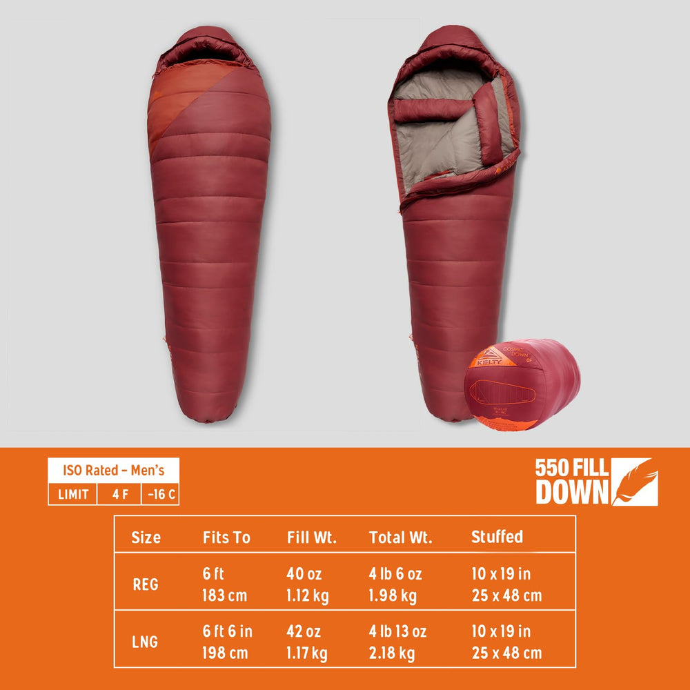 Kelty Cosmic 0 Down Mummy Bag in its stuff sack, quick packability on trips