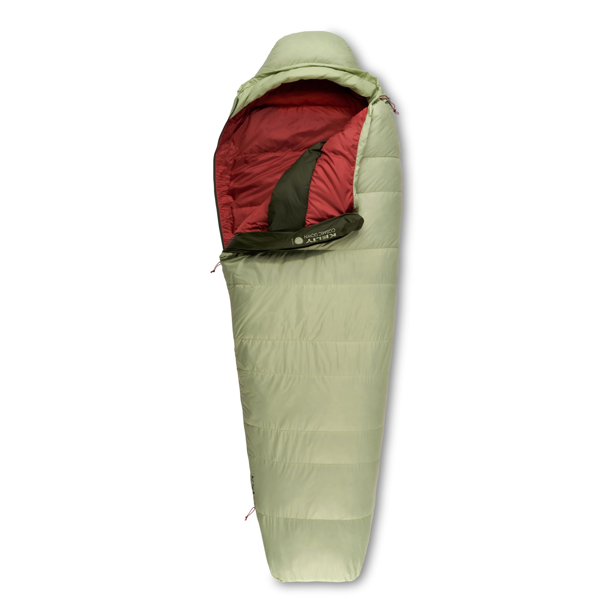 Kelty Cosmic 20 Down bag with trapezoid baffles delivering efficient warmth for cold nights.