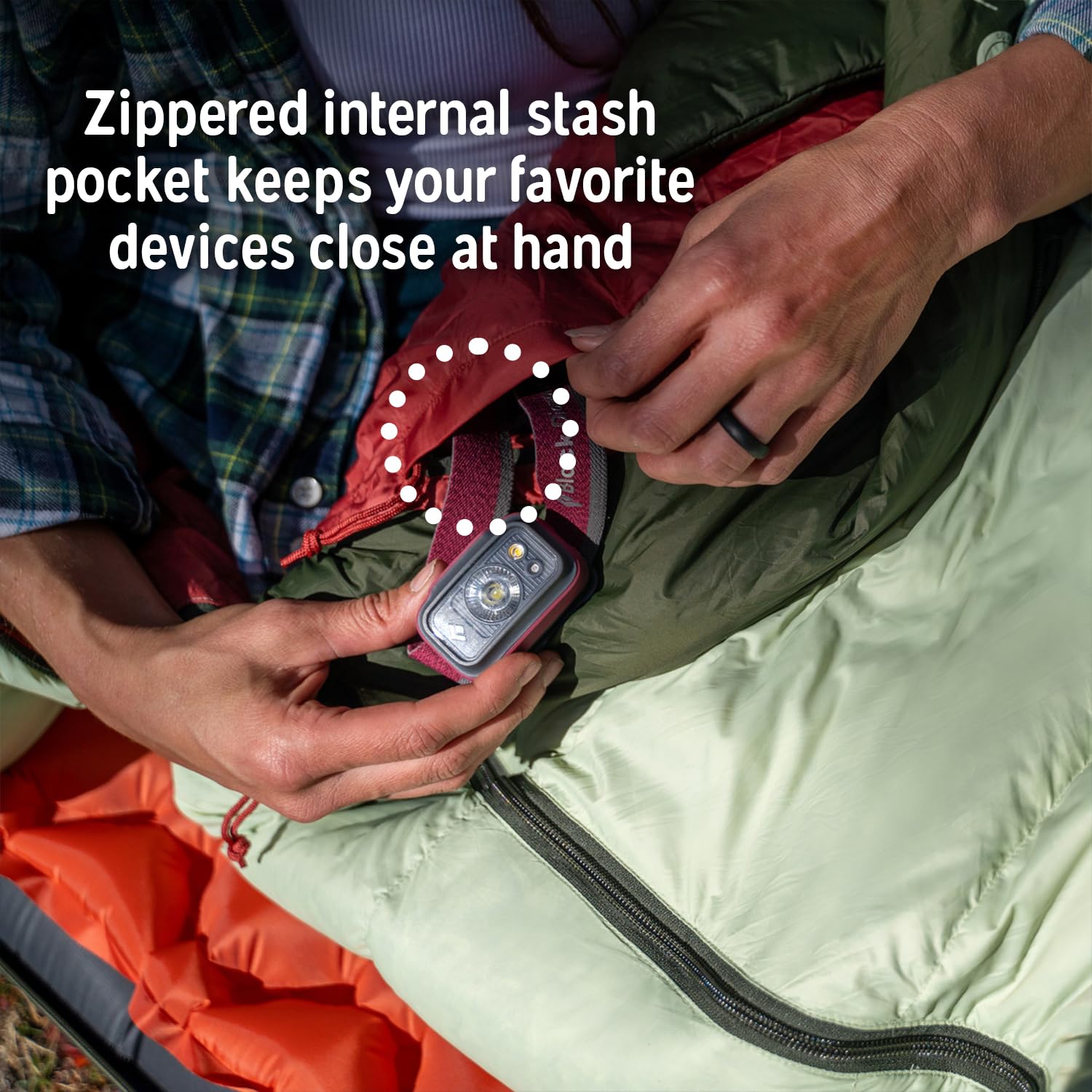 Kelty Cosmic 20 sleeping bag expanded footbox supports natural comfort on trail