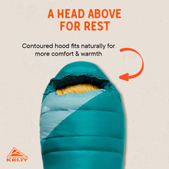 Kelty Cosmic 20F women’s sleeping bag trapezoid baffles for enhanced heat retention.