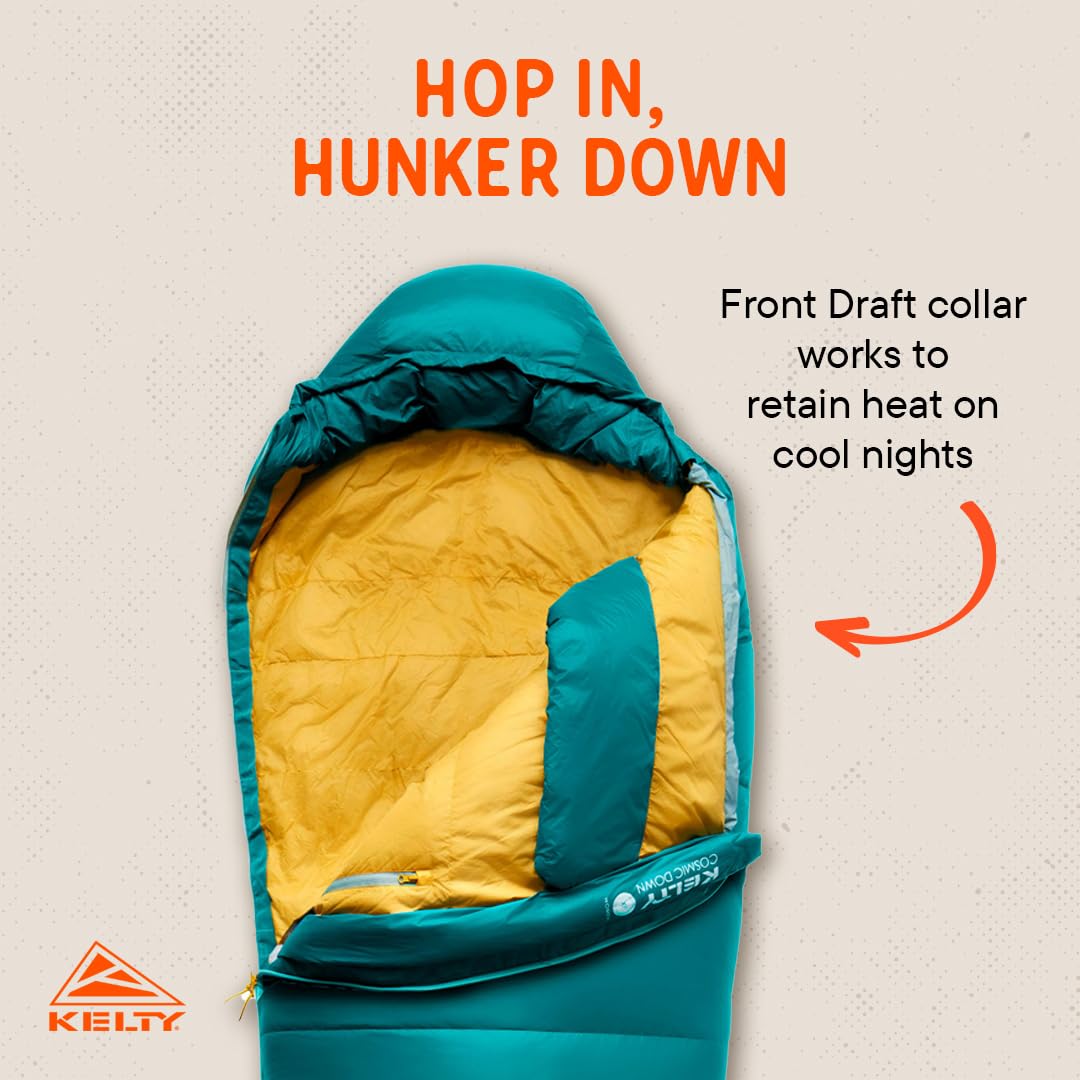 Kelty Cosmic 20F women’s sleeping bag water-repellent coating protects against moisture.
