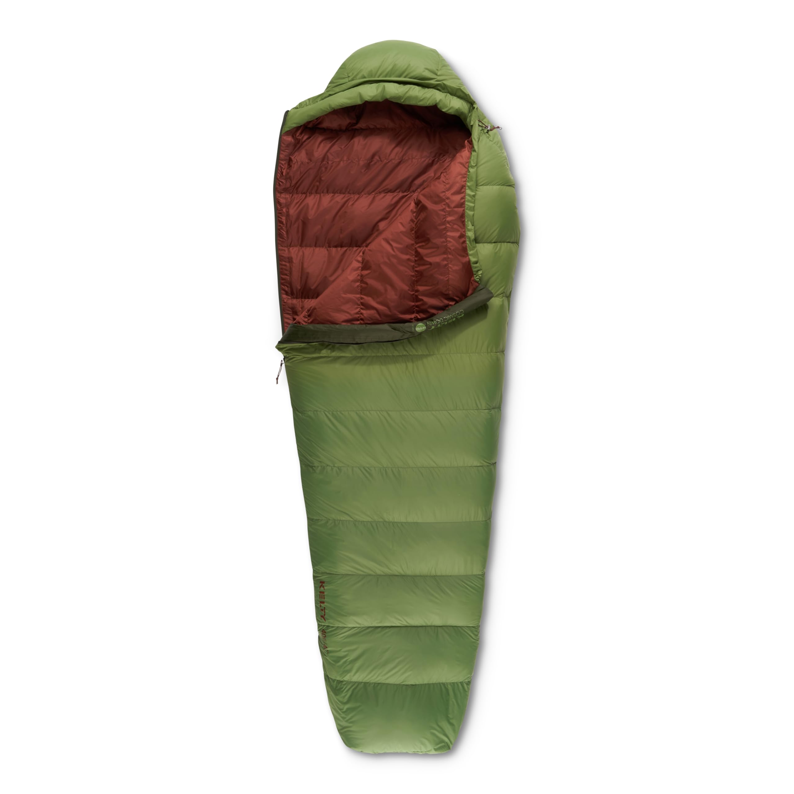 Kelty Cosmic 40 F sleeping bag packed in a stuff sack for travel comfort