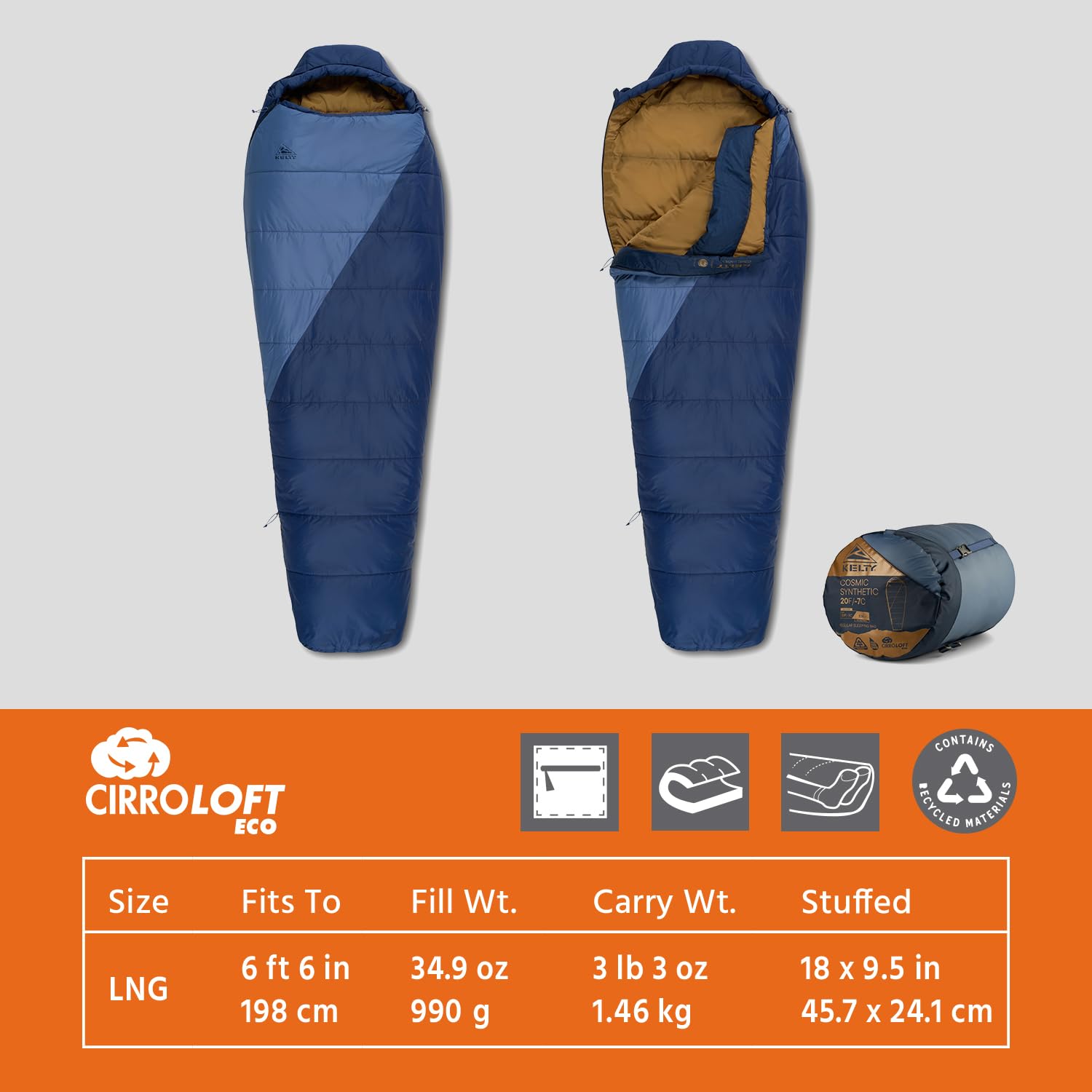 kelty cosmic footbox spacious design provides toe wiggle room on overnight trips