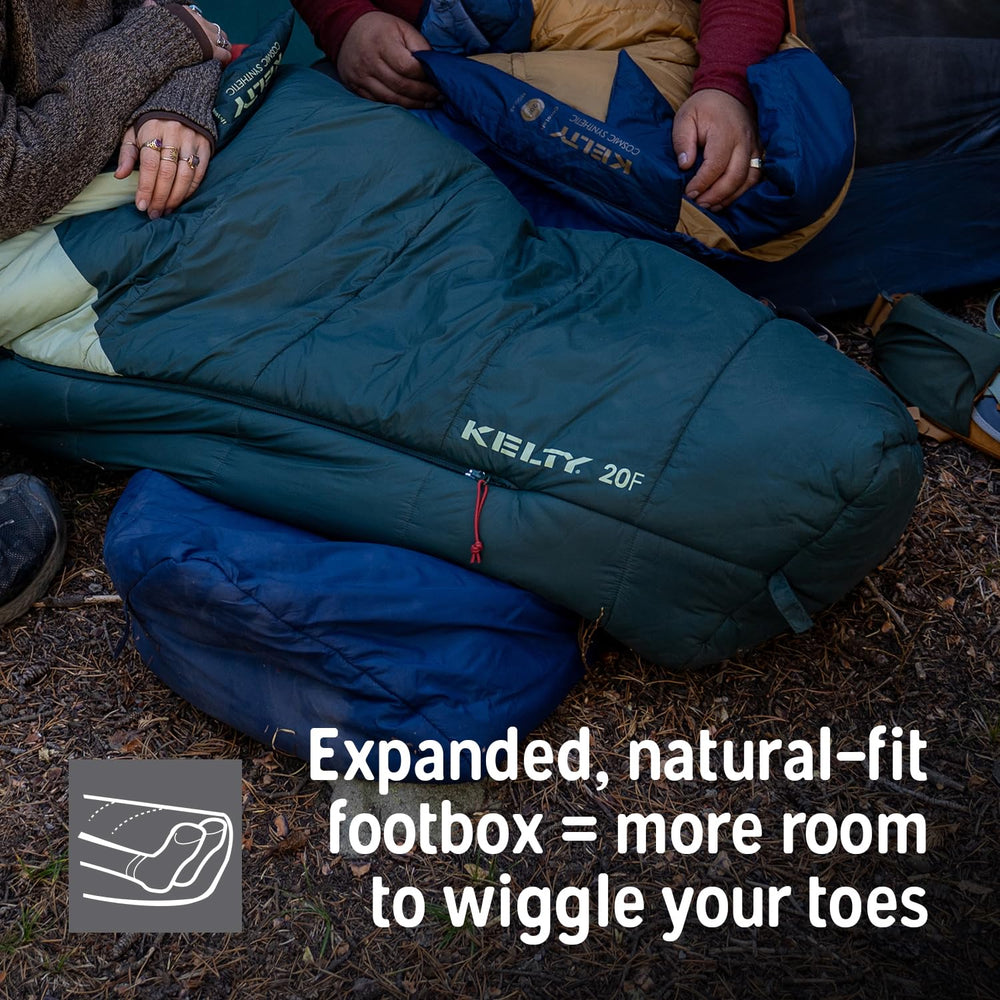 Kelty Cosmic Synthetic bag nylon shell with PFAS-free DWR for weather protection.