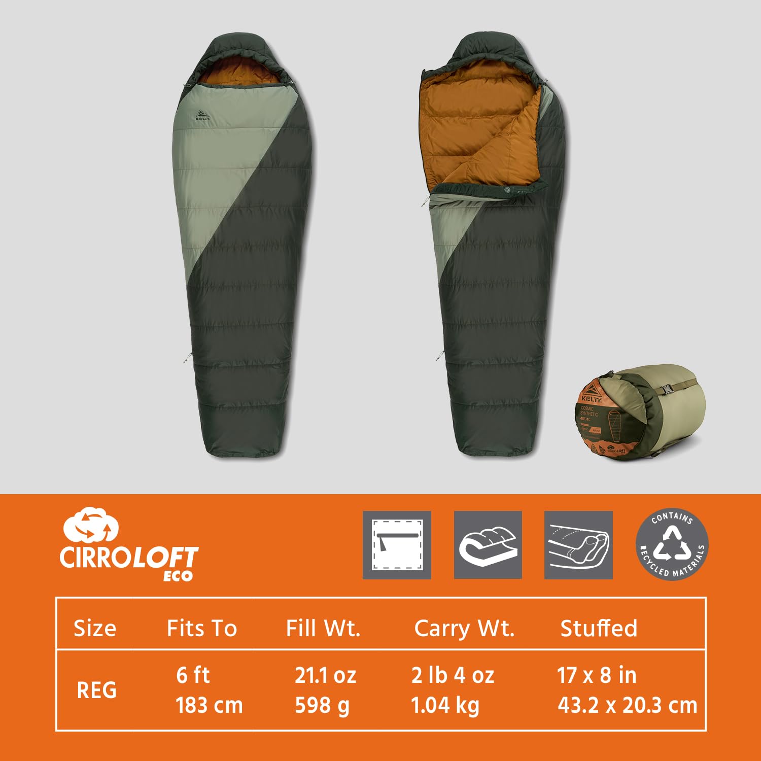 Kelty Cosmic sleeping bag uses soft nylon taffeta fabric for a comfortable, silky feel.