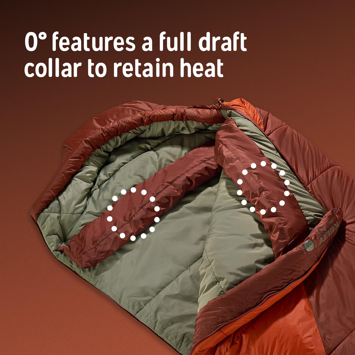 Kelty Cosmic Synthetic bag silky taffeta liner feels comfortable inside tent.