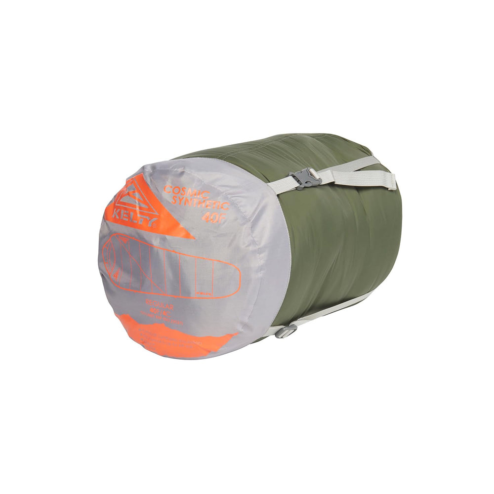 Kelty Cosmic Synthetic 40°F rating tag communicates cool-night readiness