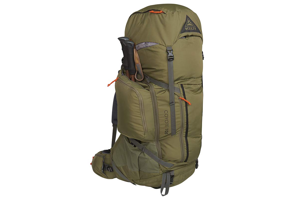 Kelty Coyote 105L with total capacity highlights, ideal for planning extended backpacking adventures