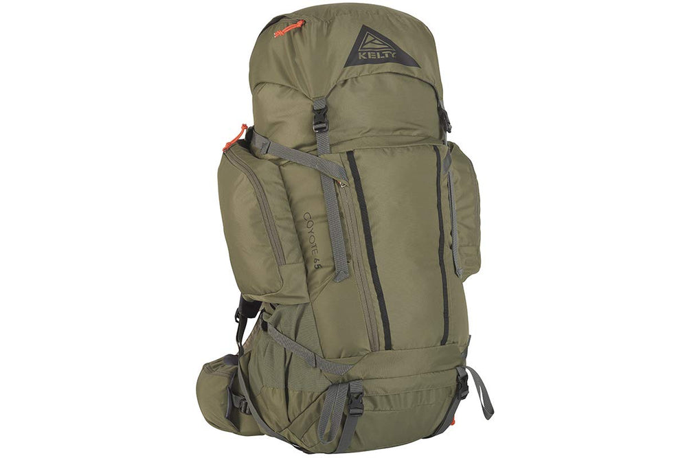 Kelty Coyote 65L backpack full view showing organized main compartment for extended trips.