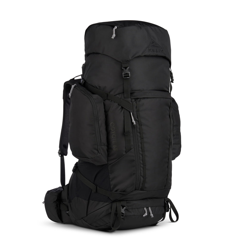 Kelty Coyote 65L backpack side view shows stable frame for rugged trails.