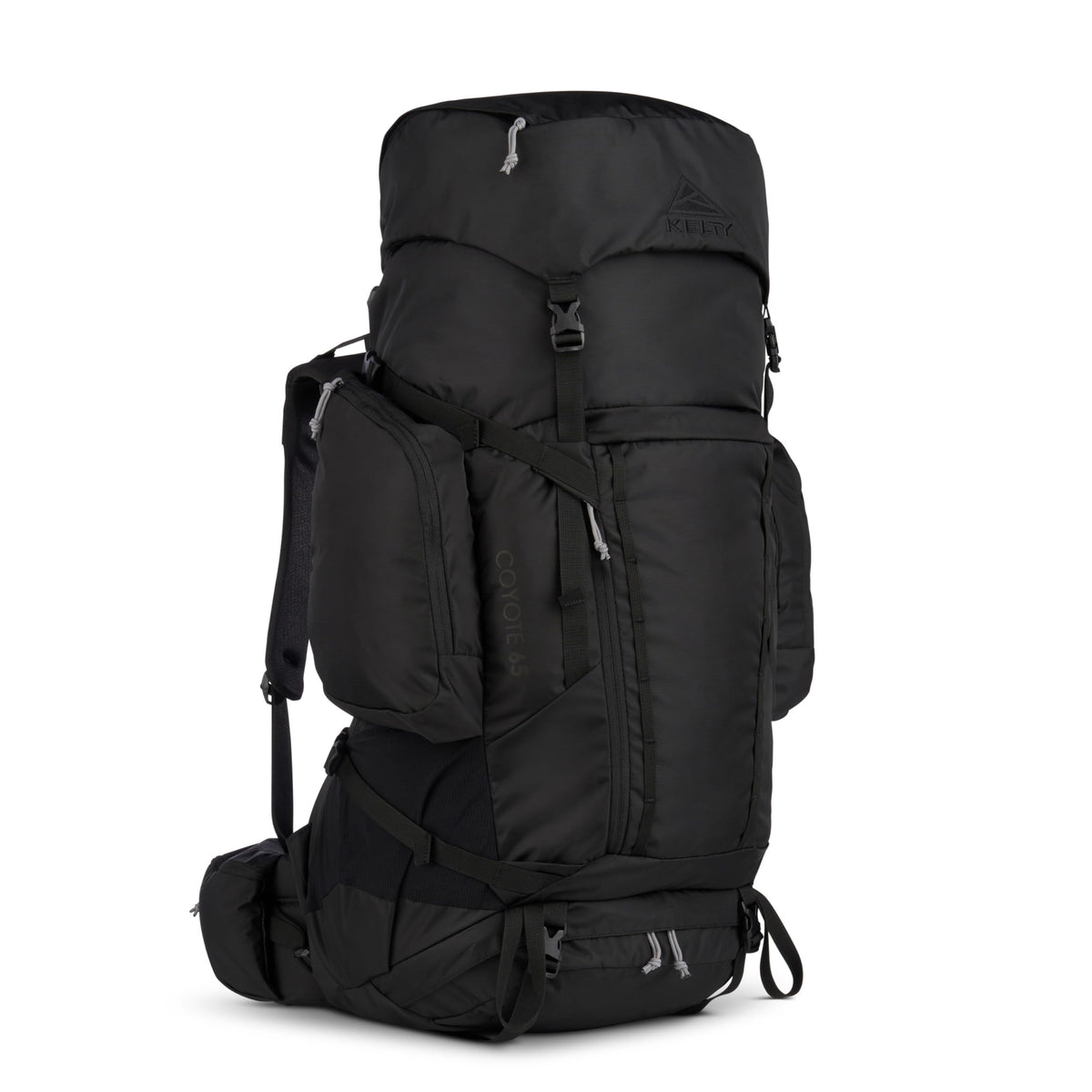 Kelty Coyote 65L backpack side view shows stable frame for rugged trails.