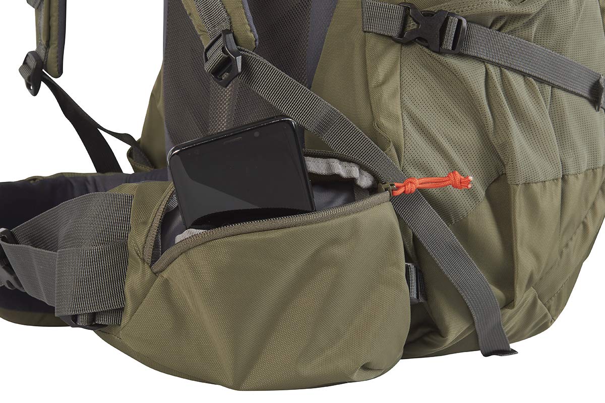 Kelty Coyote 65L front zip pockets offer quick access to essentials.