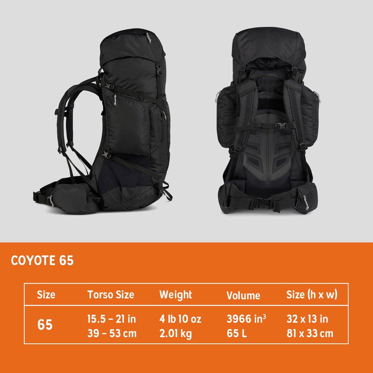 Kelty Coyote 65L perimeter frame closeup highlights sturdy construction.