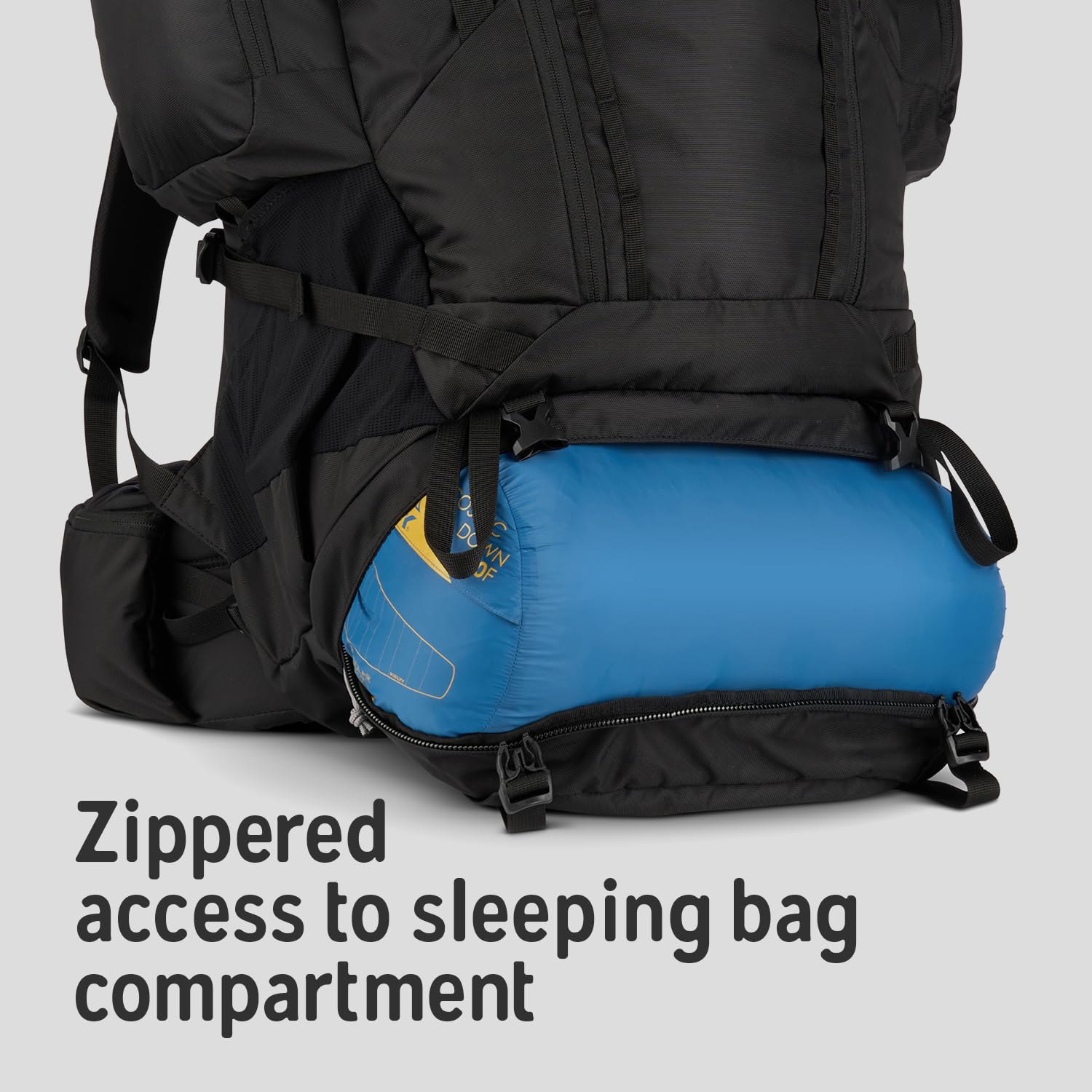 Kelty Coyote J-zip top loading for easy main-compartment access.
