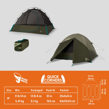 Kelty Daydreamer 4P with Quick Corners enables fast, solo setup.