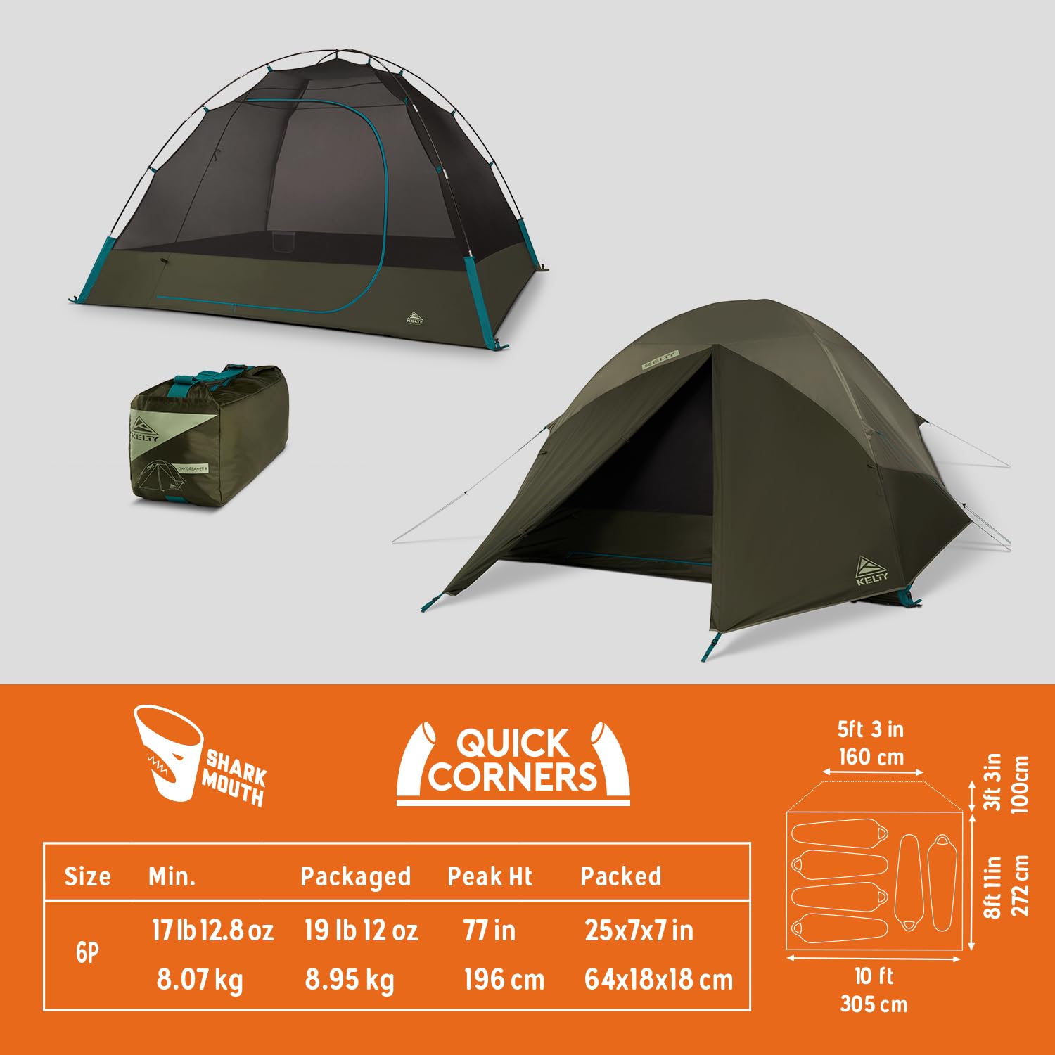 Kelty Daydreamer 6P standing-height interior supports easy movement.