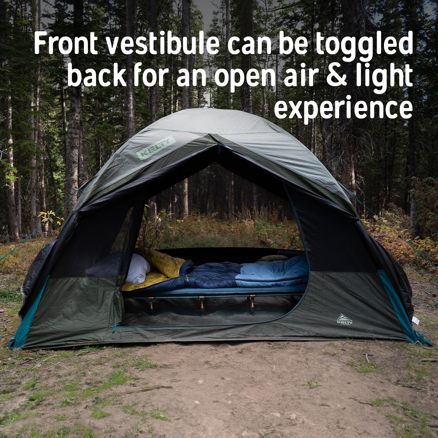 Kelty Daydreamer tent door entry allows smooth nighttime access.