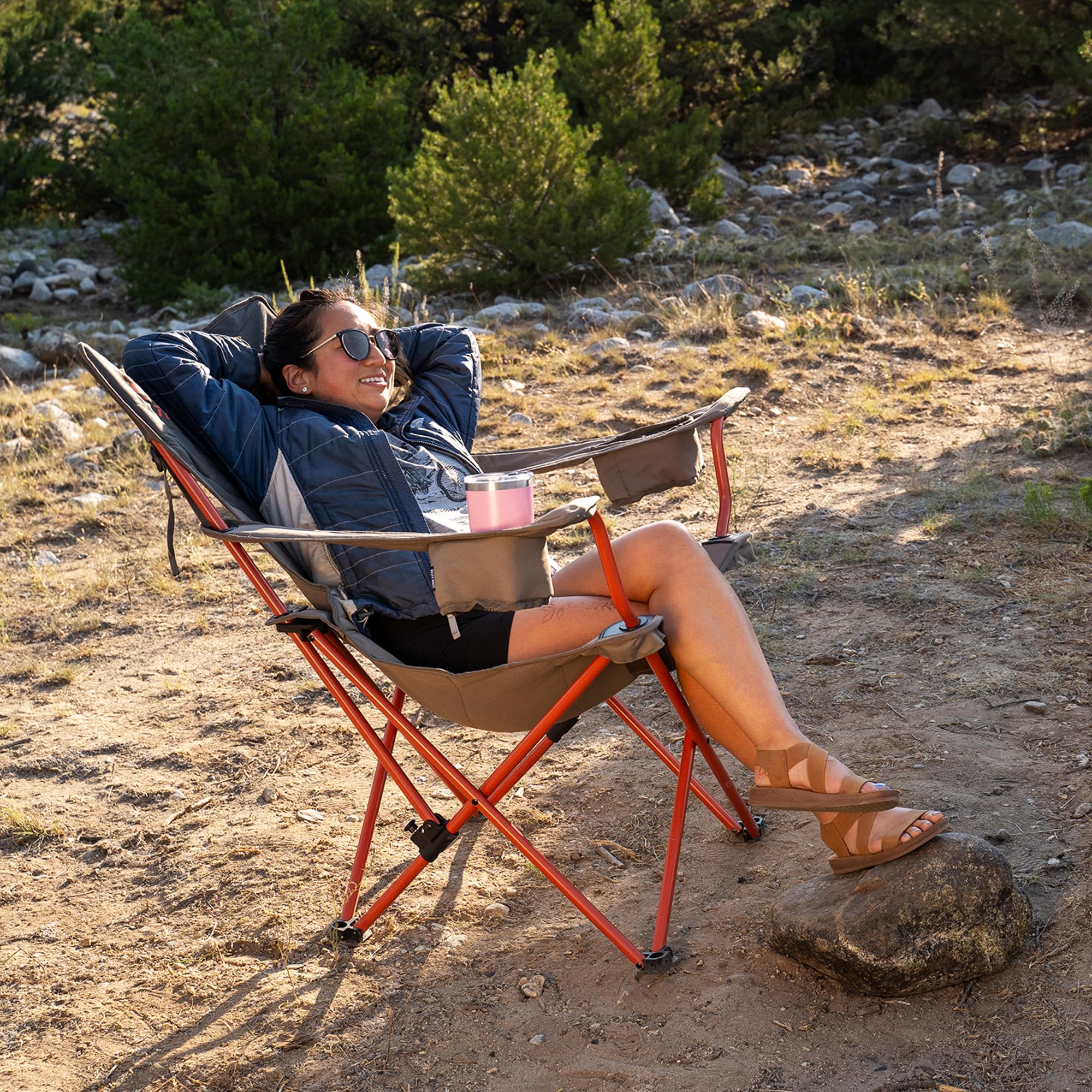 Three recline positions provide customizable outdoor comfort on the Kelty chair.