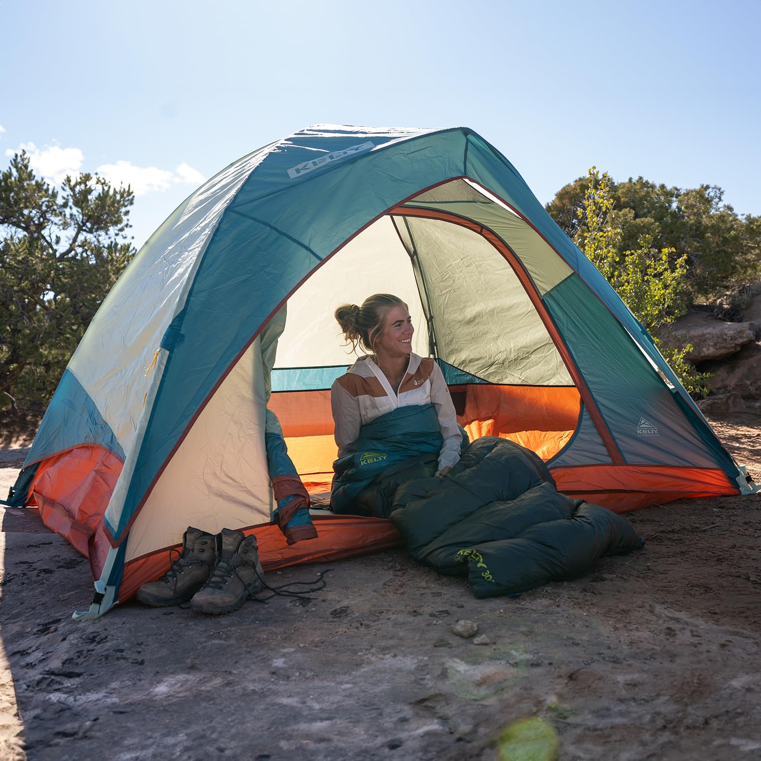 Kelty Discovery Basecamp 4P floor space supports campers and gear.