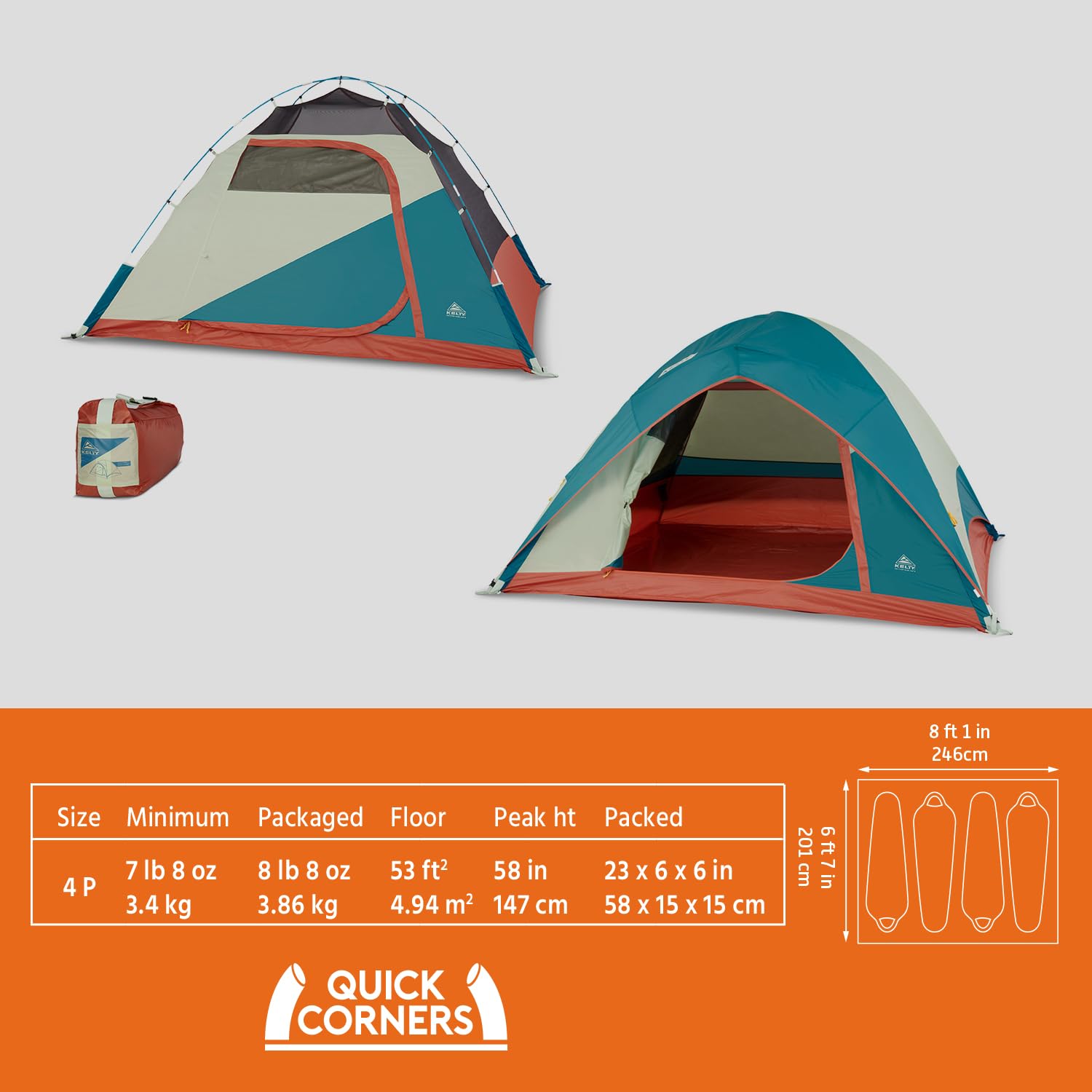 Kelty Discovery Basecamp 4P interior with tall peak and gear pockets.