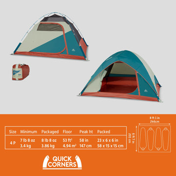 Kelty Discovery Basecamp 4P interior with tall peak and gear pockets.