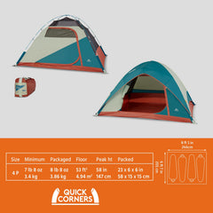 Kelty Discovery Basecamp 4P interior with tall peak and gear pockets.