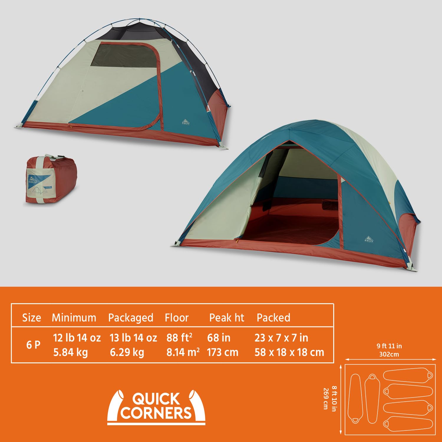 Kelty Discovery Basecamp 6P interior storage highlights gear pockets and ample room.
