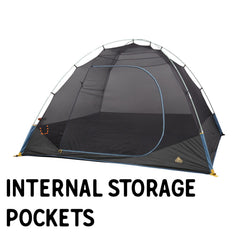Kelty Discovery Element storm-frame shows sturdy fiberglass poles for wind-ready shelter.