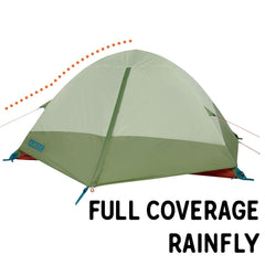Kelty Discovery Trail tent setup guide highlighting fast assembly with guylines.