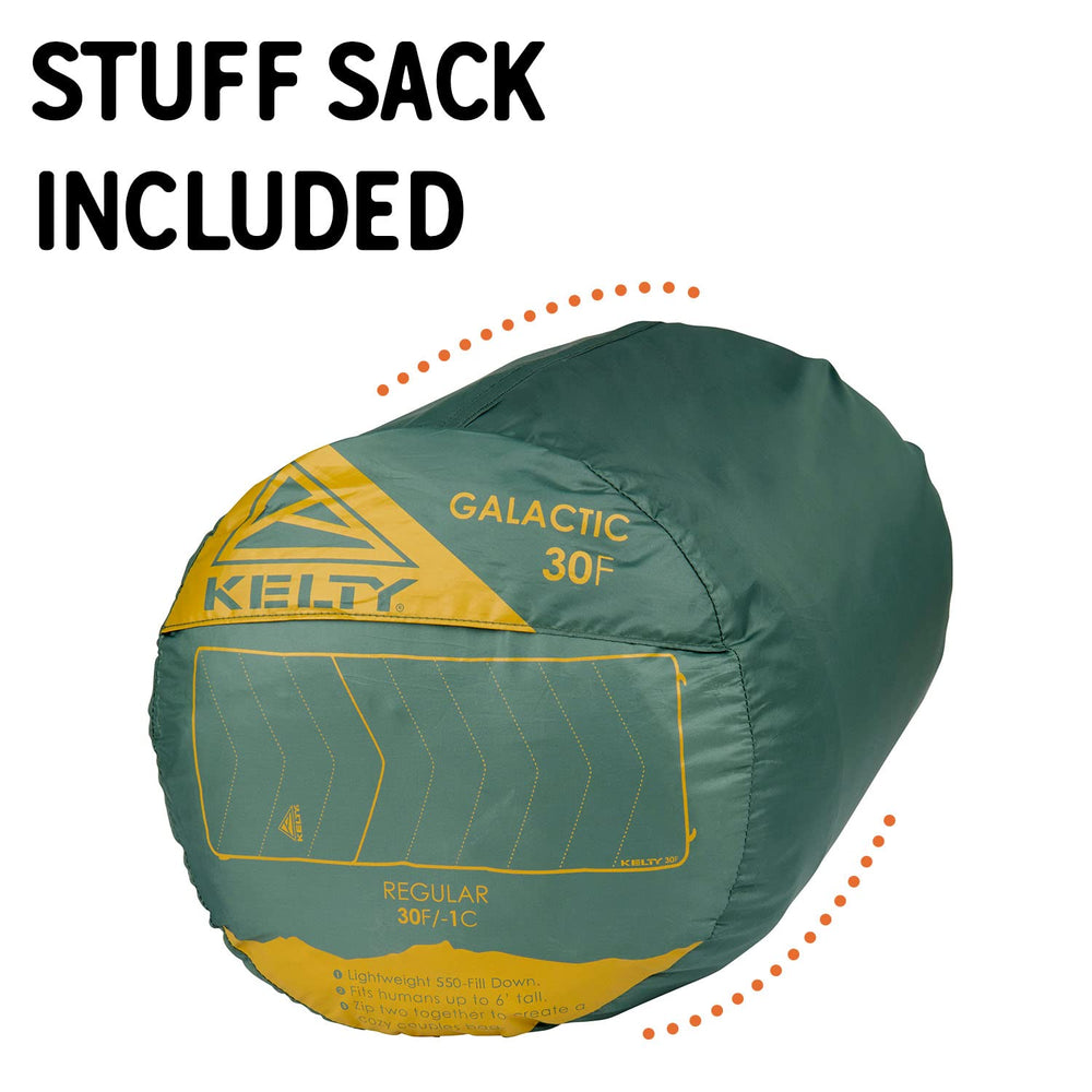 Kelty Galactic Down 30 degree with cinch midsection for a snug fit.
