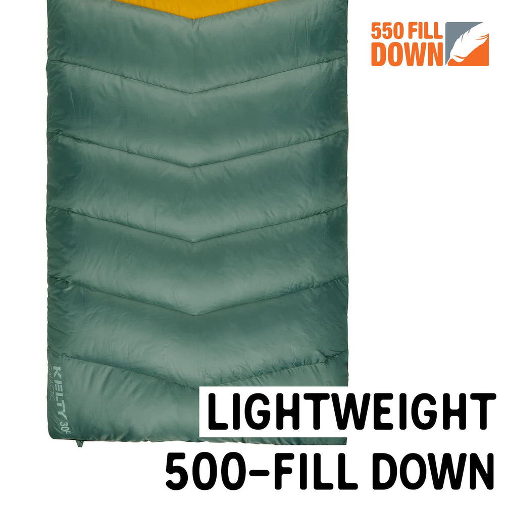 Kelty Galactic Down 30 degree sleeping bag for two ideal for couples or family camping.