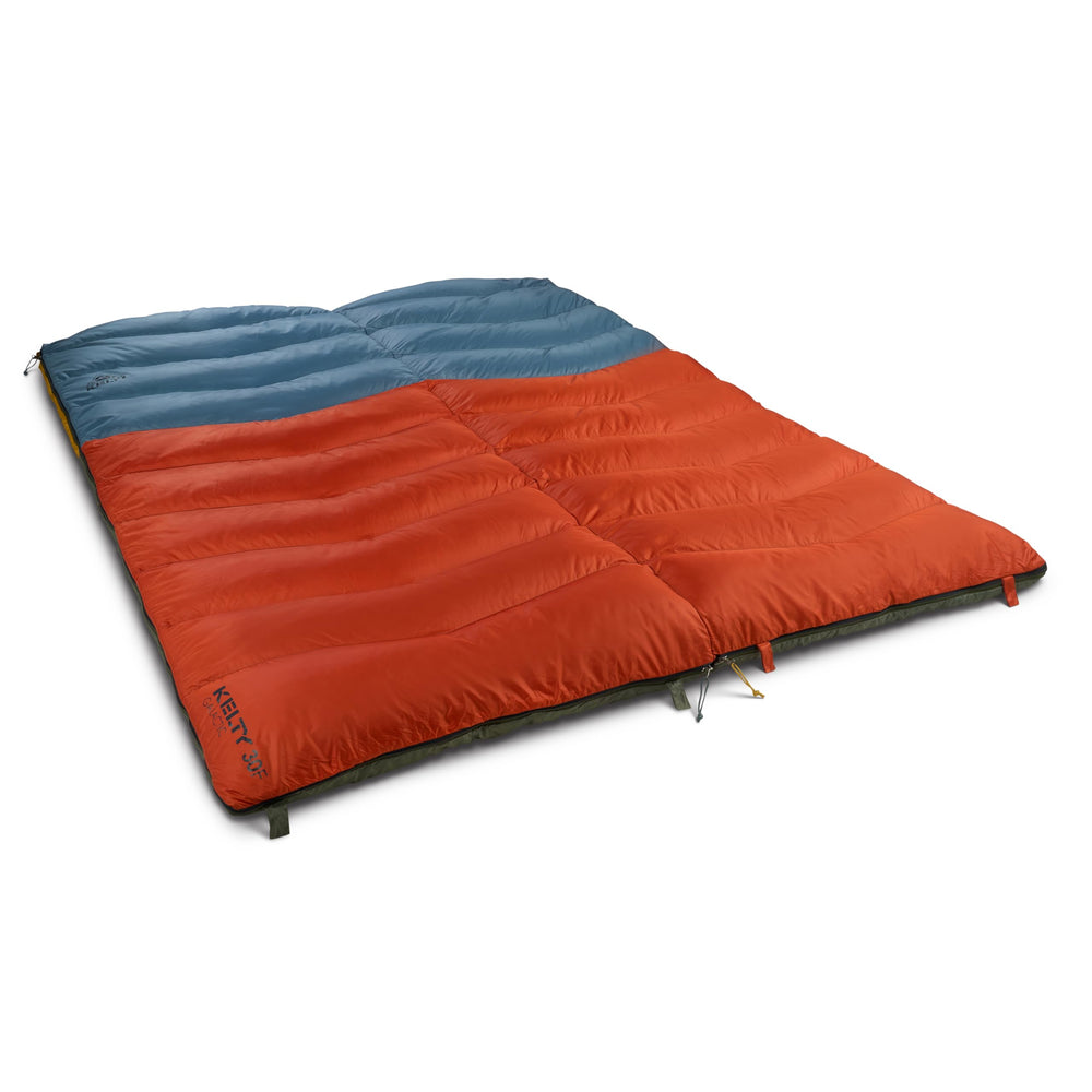 Kelty Galactic Down 30 Degree sleeping bag, cinch midsection in Rooibos Tea for snug fit.