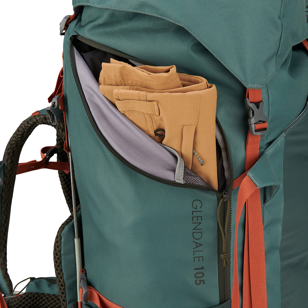 Kelty Glendale 105L J-zip front access streamlined packing