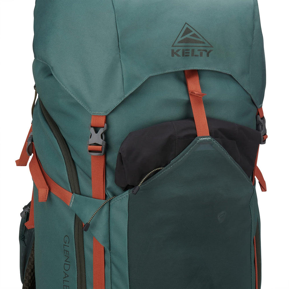 Kelty Glendale 105L front stretch pocket for rain shell or layer