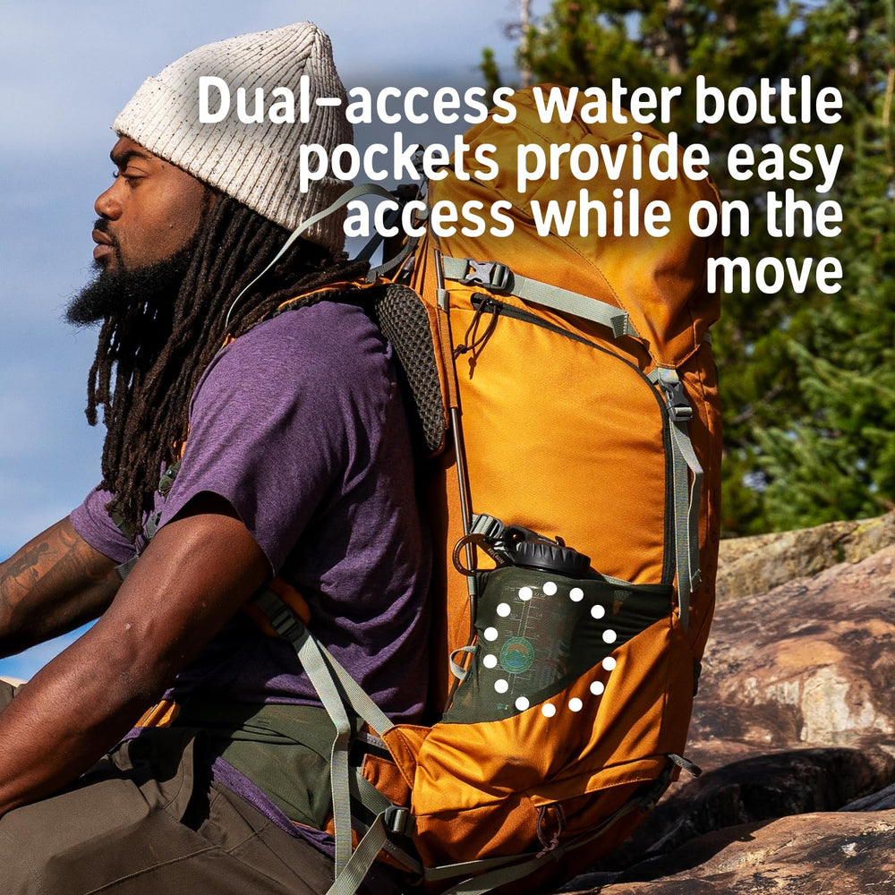 Kelty Glendale 65L stretch front pocket stores rain shells.