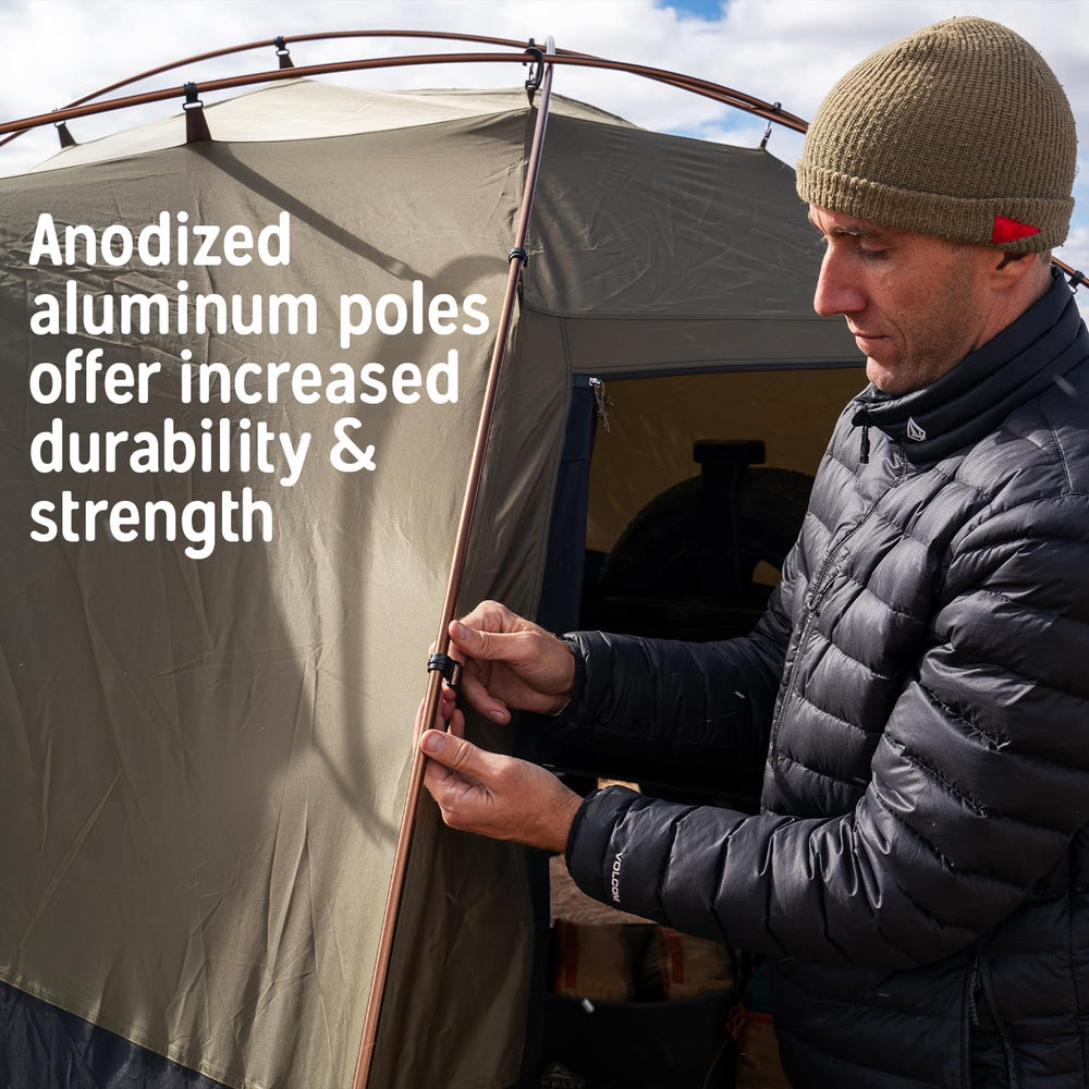 Kelty Highroads shelter DWR fabric highlights weather resistance and durability.