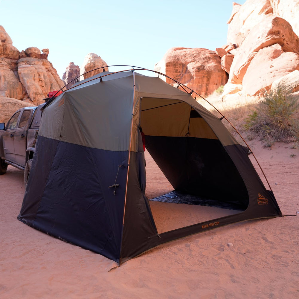 Kelty Highroads shelter Sharkmouth duffel packs for easy transport.