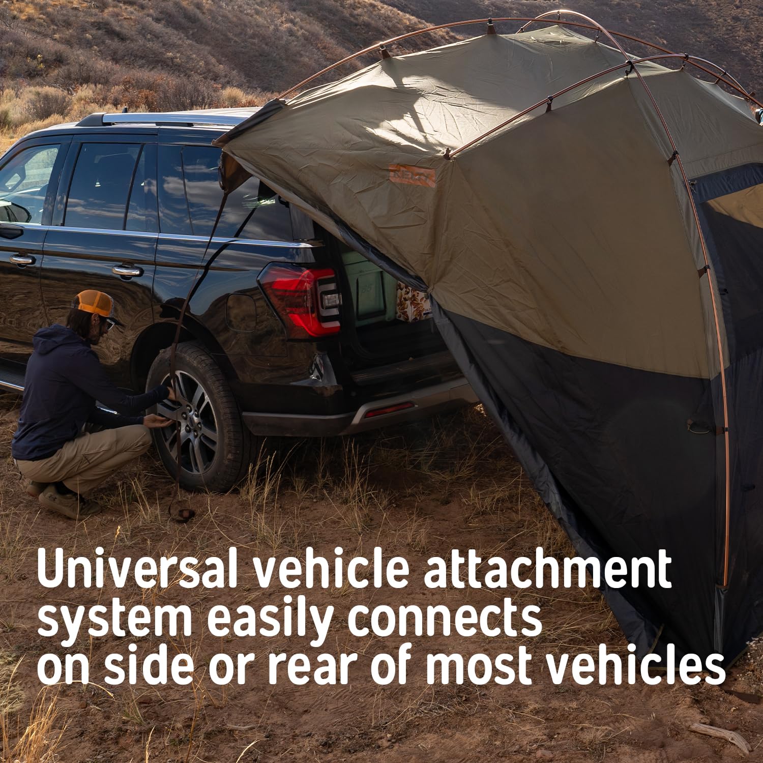 Kelty Highroads shelter side entry demonstrates spacious privacy for campers.