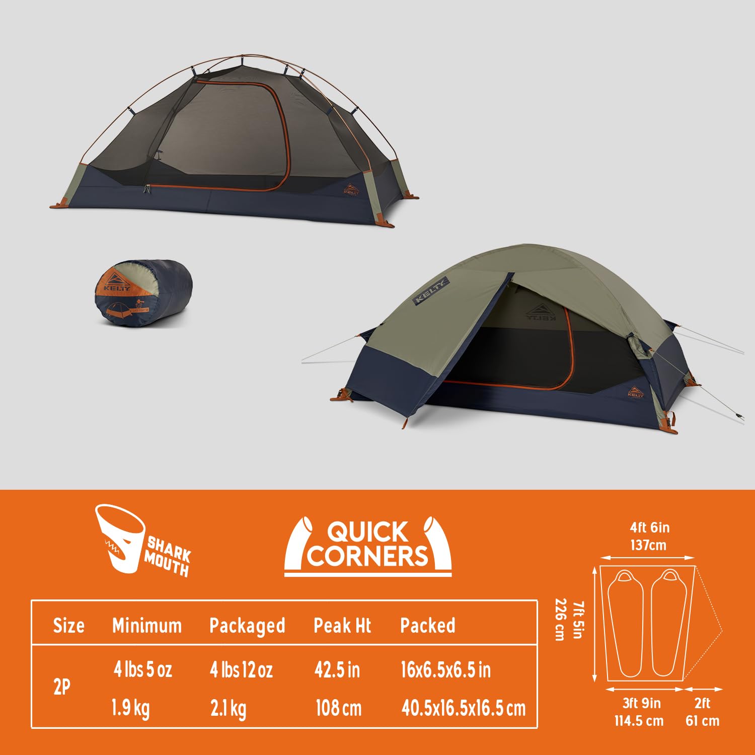 Kelty Late Start 2P vestibule offers gear storage and access.