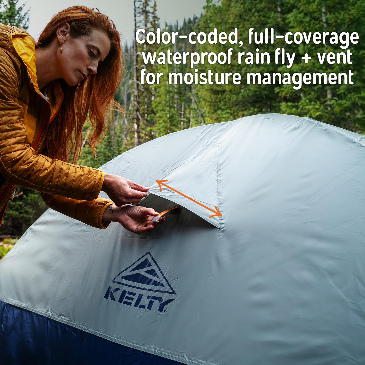 Kelty Late Start 4P tent bathtub floor keeps campsite dry and clean