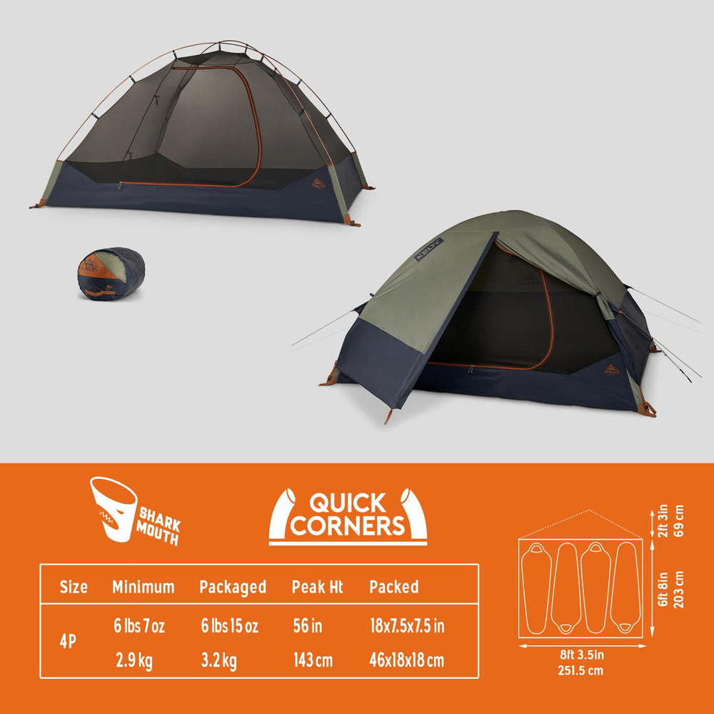 Kelty Late Start 4P tent waterproof poly fly protects gear in rain