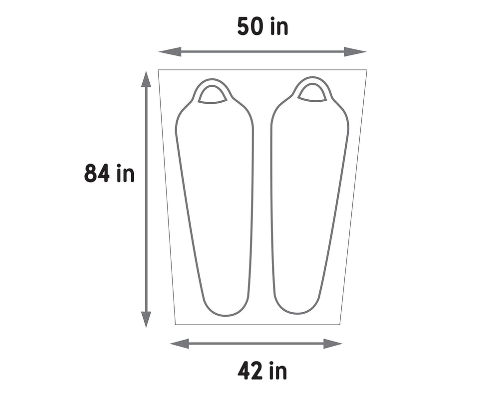 Kelty Late Start Footprint placed under tent on rocky ground, improving weather resistance.