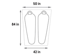 Kelty Late Start Footprint placed under tent on rocky ground, improving weather resistance.