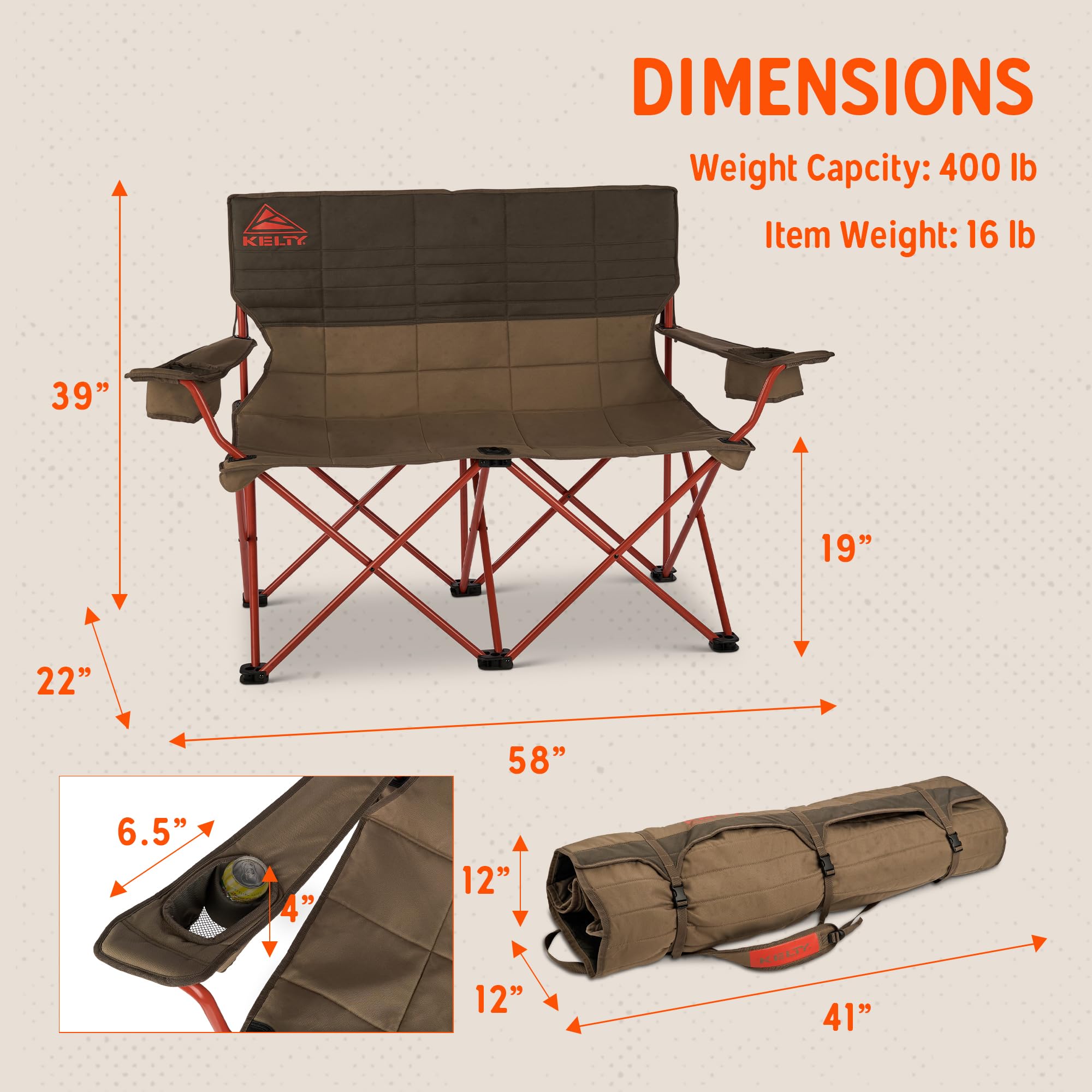 Kelty Loveseat with insulated beverage holders keeps drinks cool during tailgating