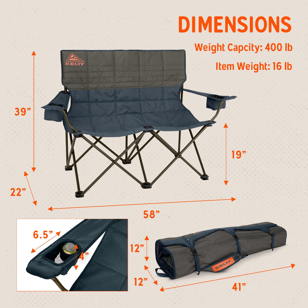 Kelty Loveseat rugged steel frame provides durable support for outdoor use.