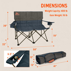 Kelty Loveseat rugged steel frame provides durable support for outdoor use.