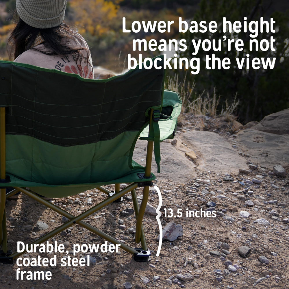 Kelty Low Loveseat folded into tote for easy packing and transport.